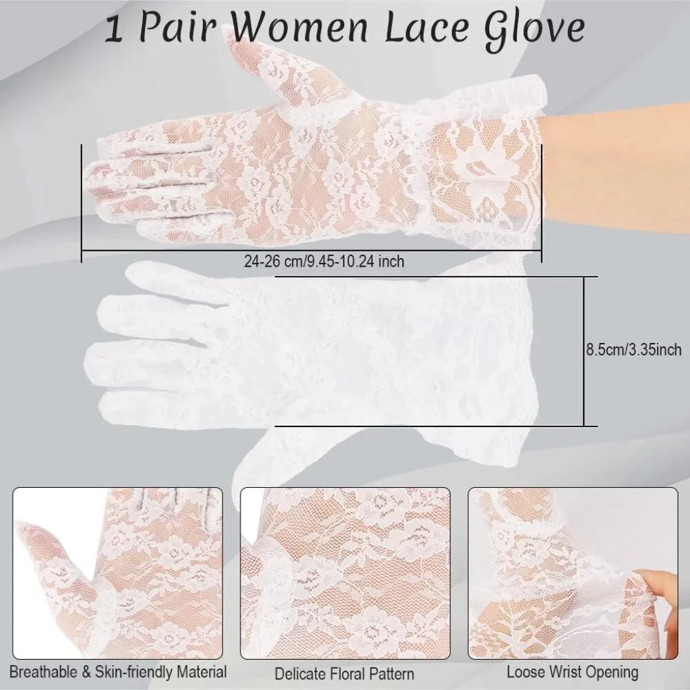 Women's White Short Fashion Imported Lace Opera Halloween Cosplay Gloves